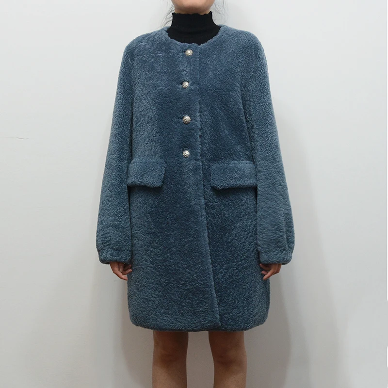 Натуральная овечья шерсть шуба женская Европейская импортная Меховая куртка с