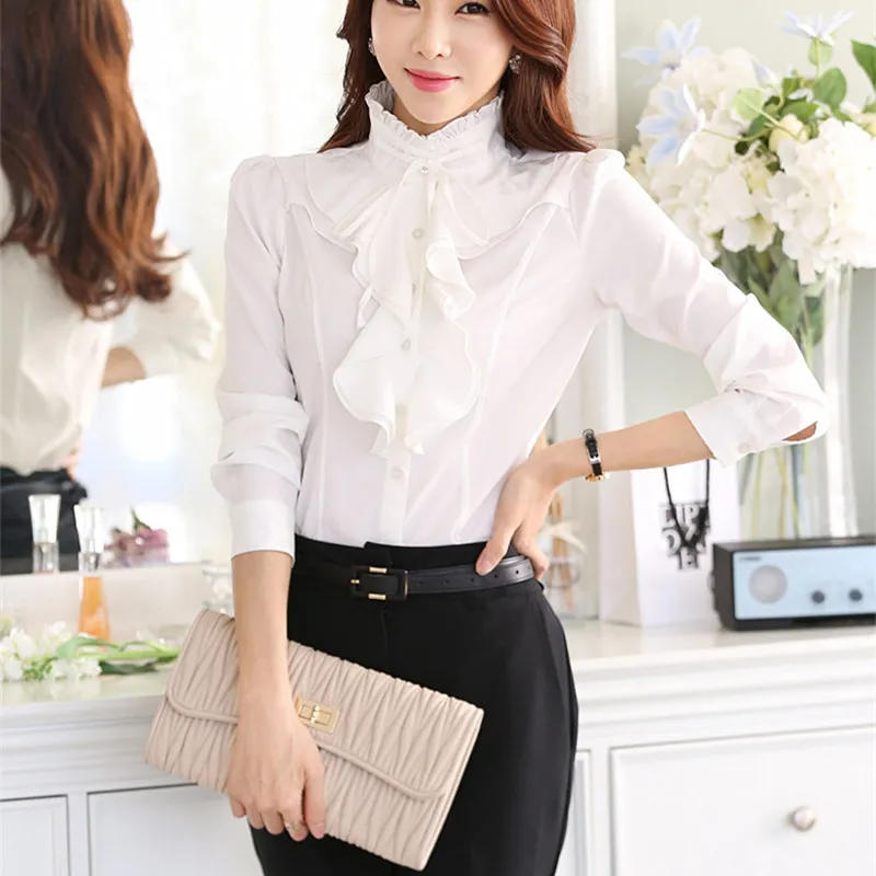 Офисная блузка Для женщин Осень шифон блузки рубашки девушек Повседневное