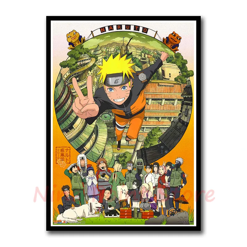 Постер Naruto бумага с покрытием плакат картины с комиксами бар Детская комната Декор бескаркасные - Цвет: Темный хаки