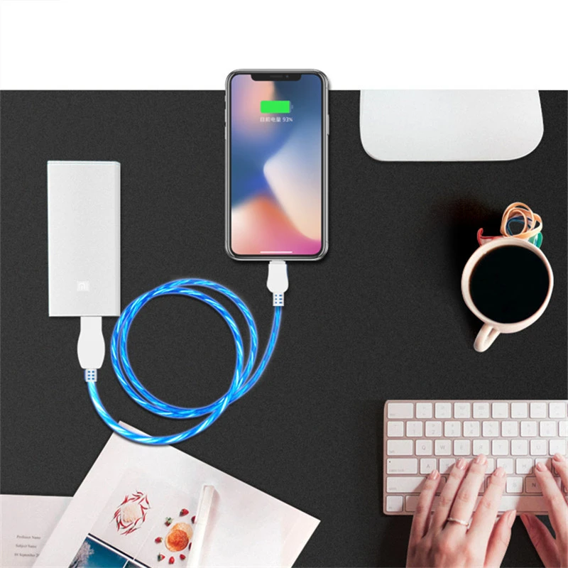 Зарядный кабель USB Type C Светодиодный светящийся Micro Usb для передачи данных Samsung S9 S7
