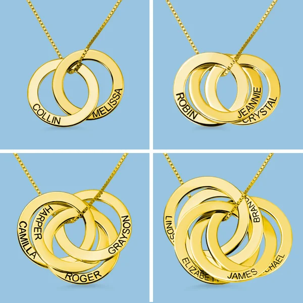 

Wholesale Engraved Name Russian Circle Necklace Custom 2-5 Circles Pendant Necklace Anniversary Gift for Her