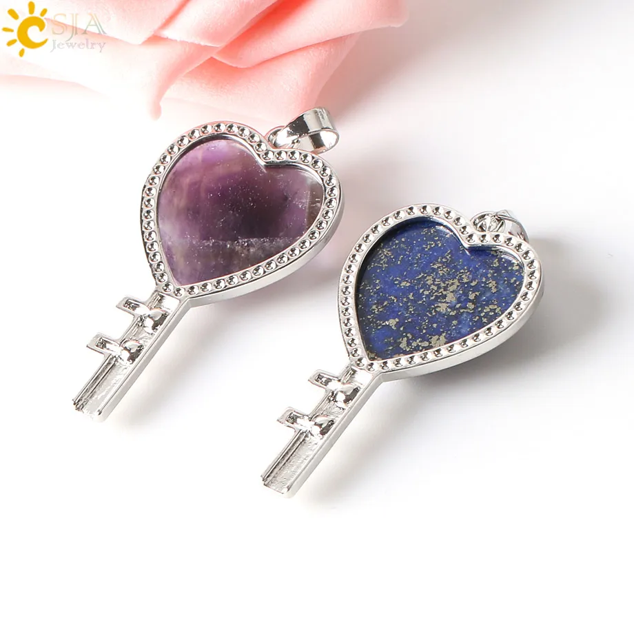 Подвески в форме сердца CSJA фиолетовый розовый кристалл кварца натуральный