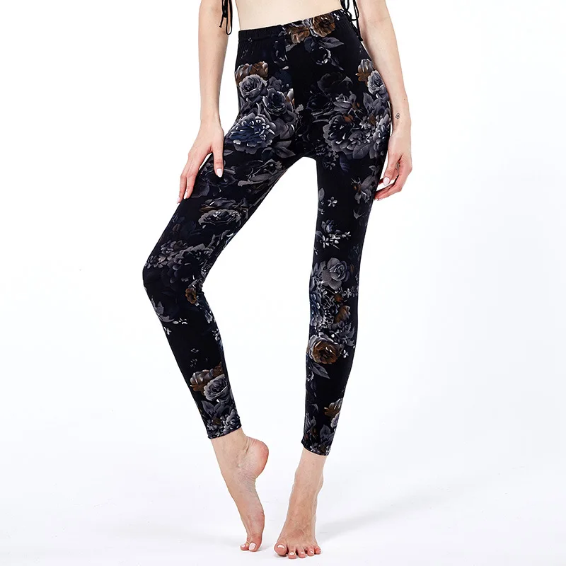 Женские черные Ретро Леггинсы с принтом розы шикарные летние мягкие