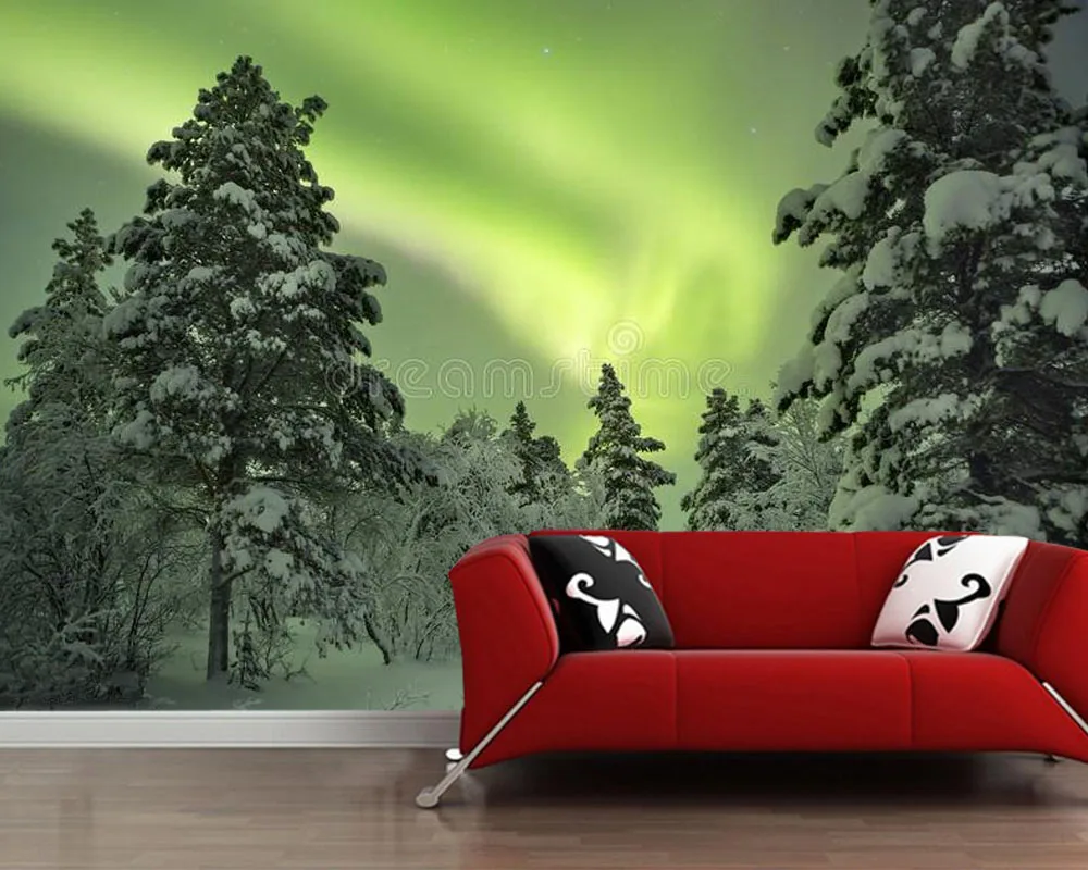 Настенные обои 3d с природными снежными деревьями Papel de parede Aurora для гостиной