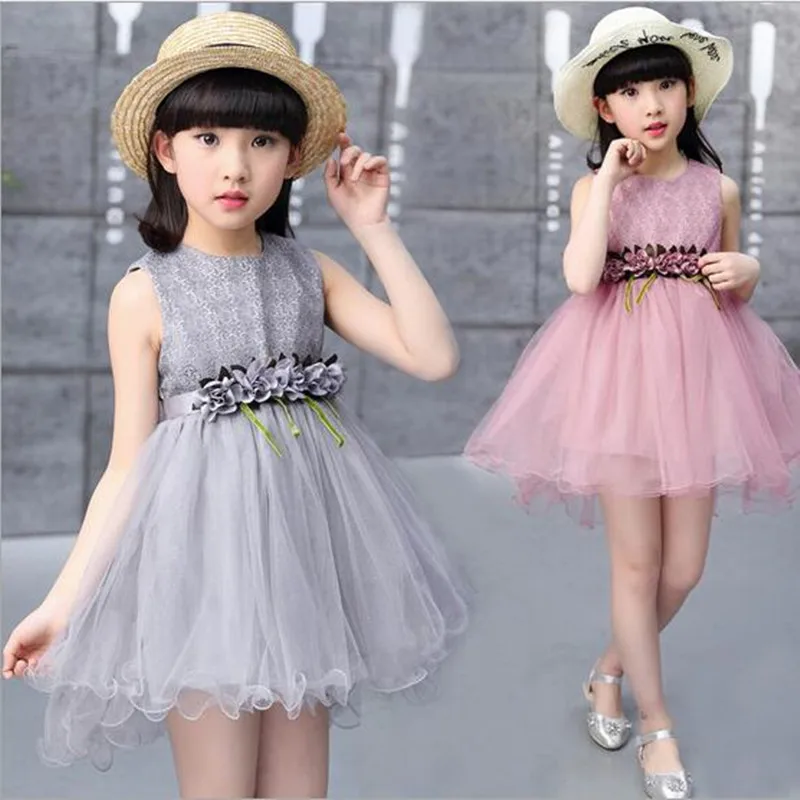 Gulugulumi 2017 Brand Summer Girls Flower Lace Dress Princess Lovely Sleeveless Mesh School Kid Clothes | Детская одежда и обувь