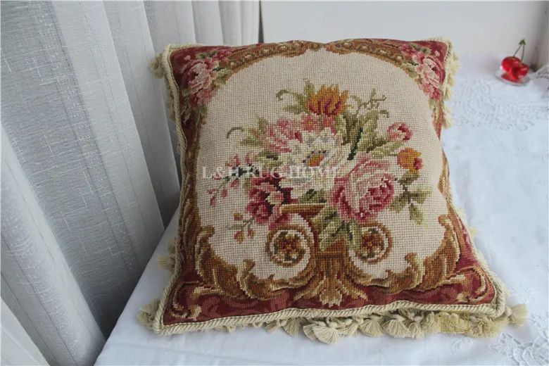 

FREE SHIPPING 10K 16"X16" Victroial Designs Handmade Wool Needlepoint pillow Roses Cushions no insertion