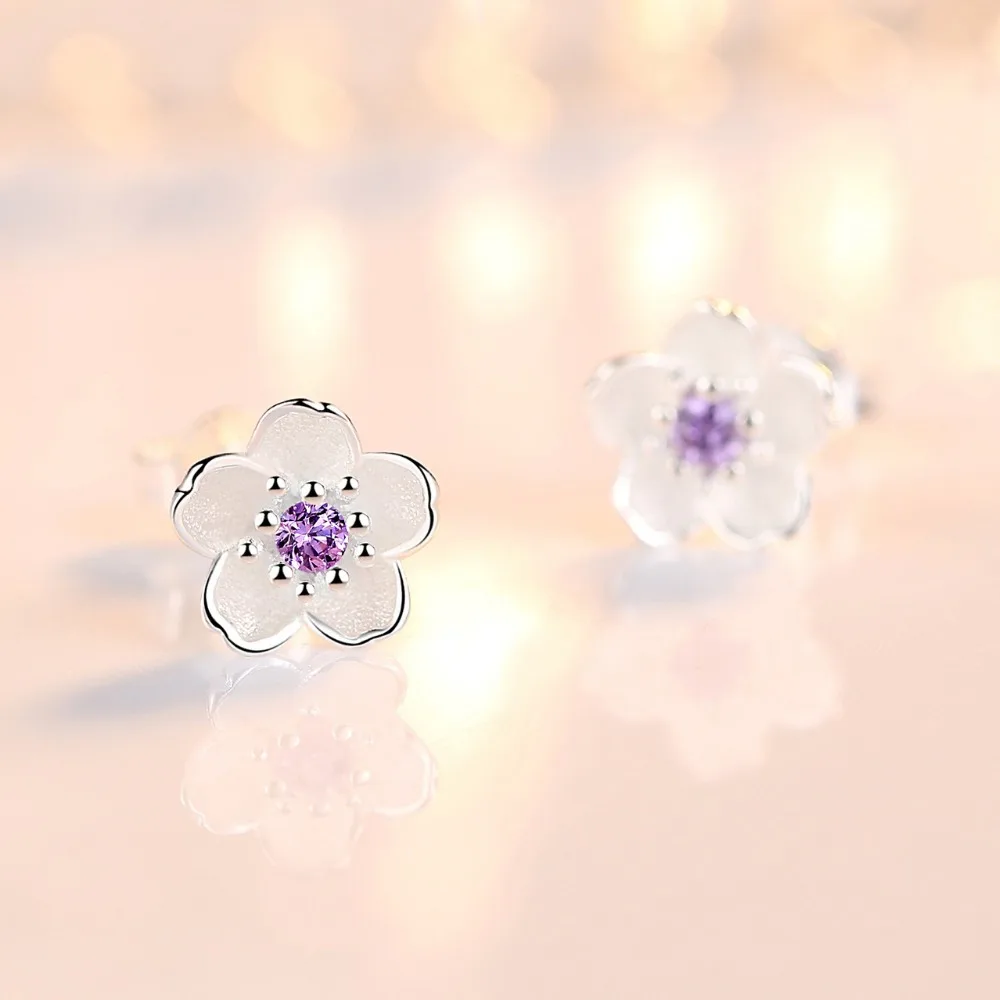 Модные серьги гвоздики из стерлингового серебра 925 пробы с цветком вишни и