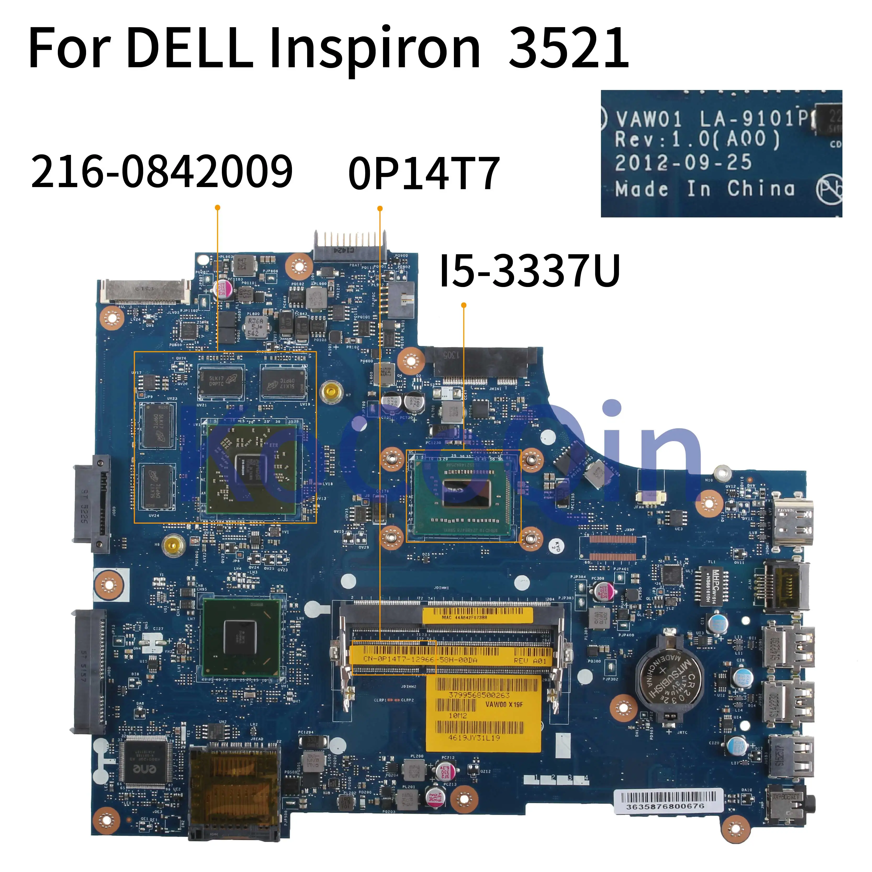 KoCoQin материнская плата для ноутбука DELL Inspiron 15R 3521 5521 I5-3337 CN-0P14T7 0P14T7 VAW01 LA-9101P SR0XL