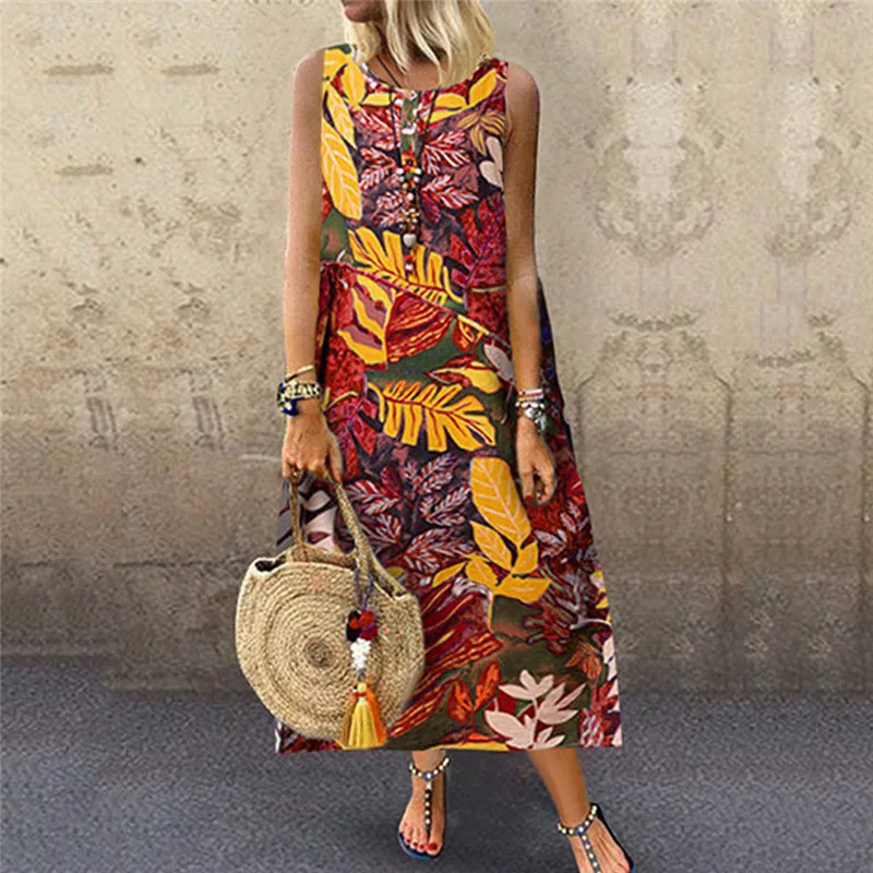 Женское летнее платье большого размера повседневное свободное без рукавов в