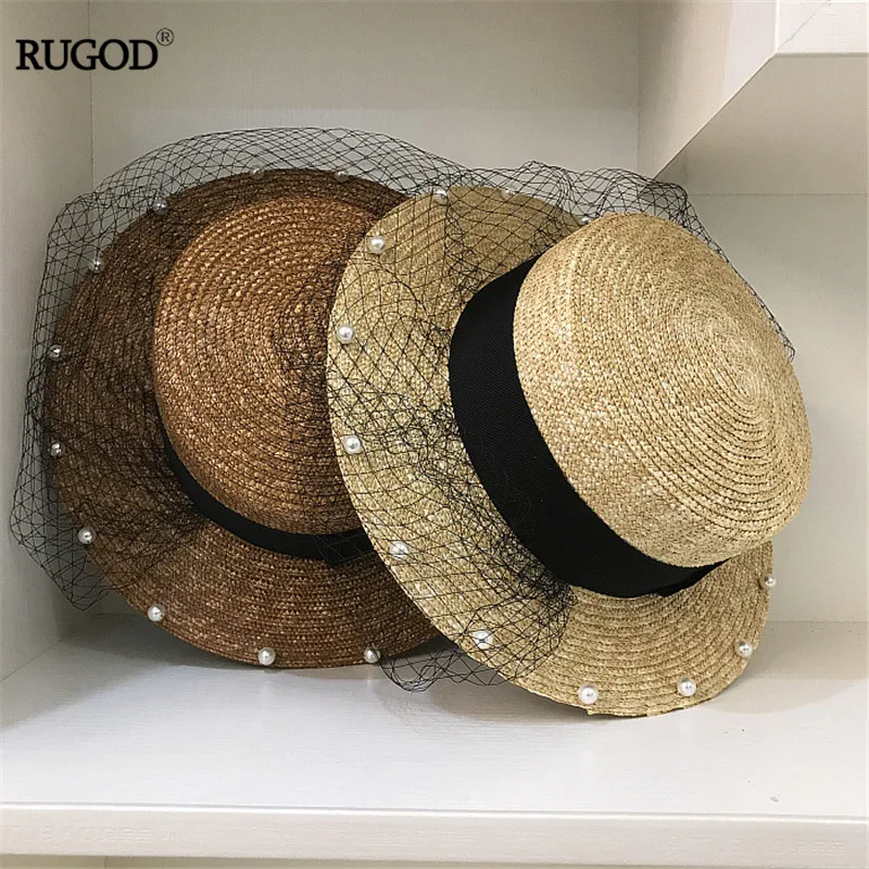 Модная сетчатая соломенная шляпа RUGOD 2019 с бисером женская пляжная в японском