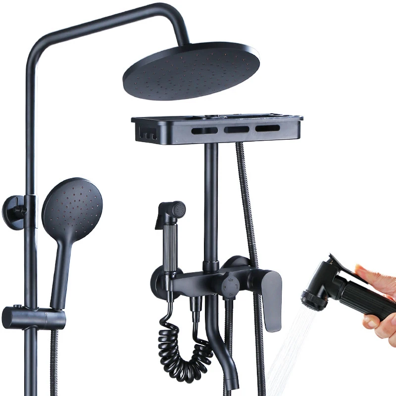 Черный Набор смесителей для душа с дождевой насадкой регулируемая круглая