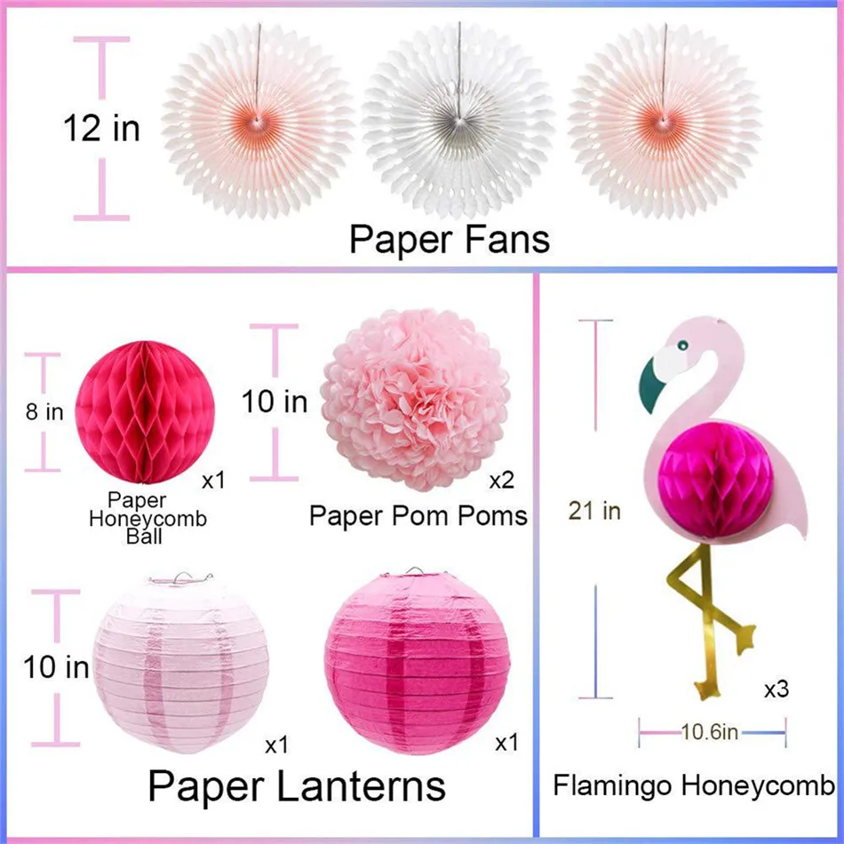 VOGVIGO 11Pcs Pink Flamingo Party Honeycomb DecorationTissue Paper Flowers Paper Fans for Girl Birthday Party Decoration