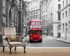 Ретро черно-белый стиль Лондонский автобус городское здание городской пейзаж фото тисненые обои рулоны росписи для 3D гостиной настенное искусство