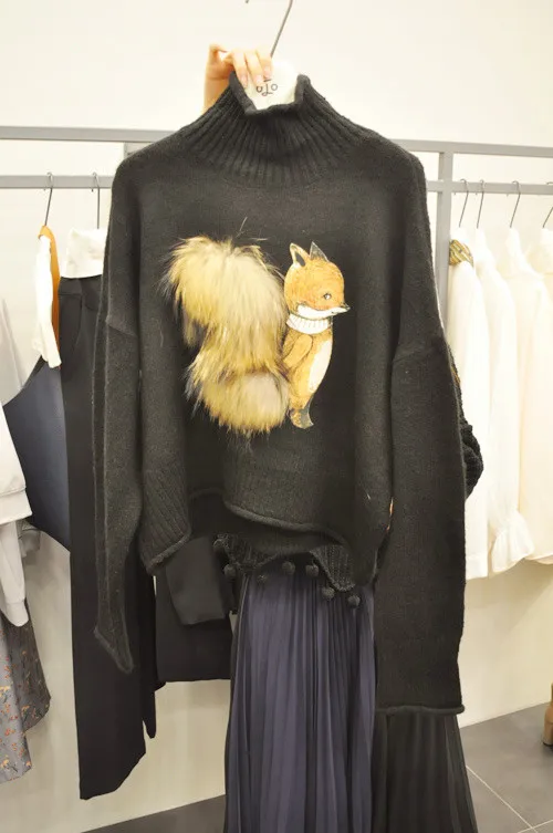2017 New Cute Fox Turtleneck Warm raccoon fur tails lovely sweat high collar women design female warm Sweaters | Женская одежда