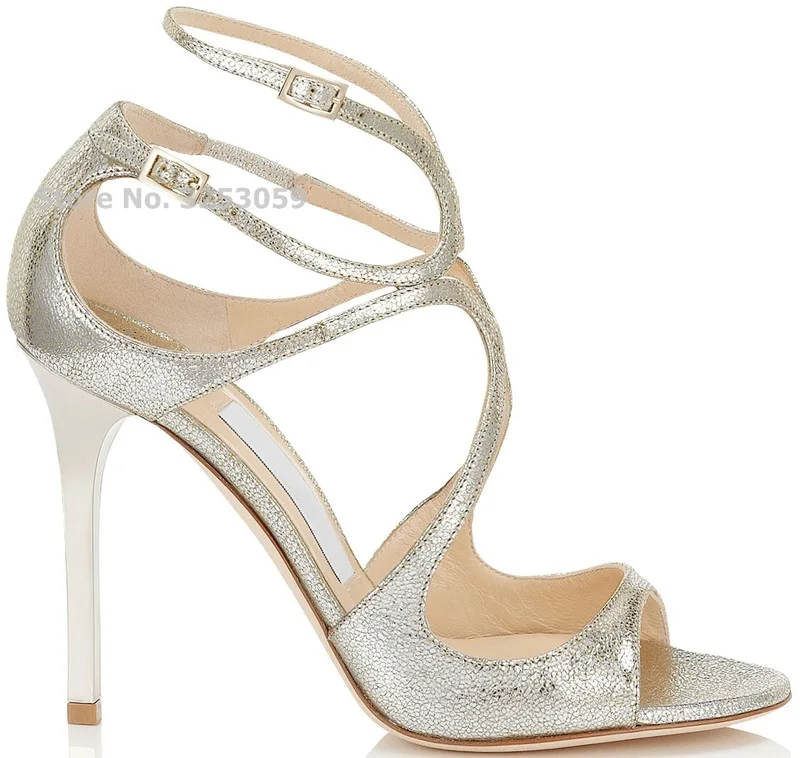 silver pattern ALMUDENA; женские босоножки из лакированной кожи с перекрестными ремешками и пряжкой; цвет неоновый, желтый; босоножки на высоком каблуке-шпильке; модельные туфли-лодочки с вырезами - Цвет: silver pattern