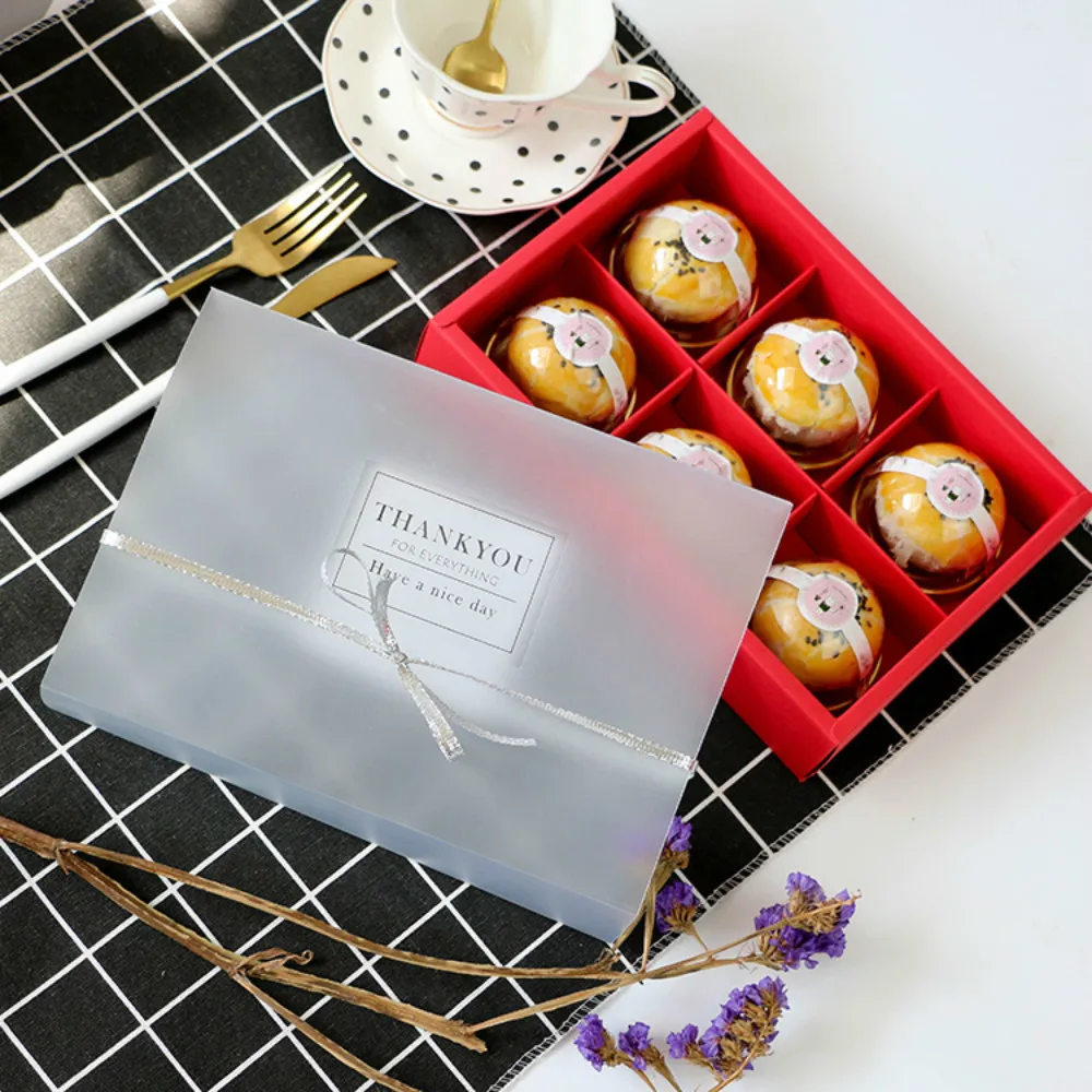 6 полости крафт-бумаги коробки тип ящика полупрозрачная крышка For50G 80G Mooncake яйцо слойка подарочные упаковочные принадлежности 10 шт