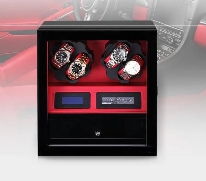 Супер Люкс 4+ 5 часы winder box Дисплей Шкаф для хранения светодиодный алюминиевый мотор авто Электрический вращающийся чехол