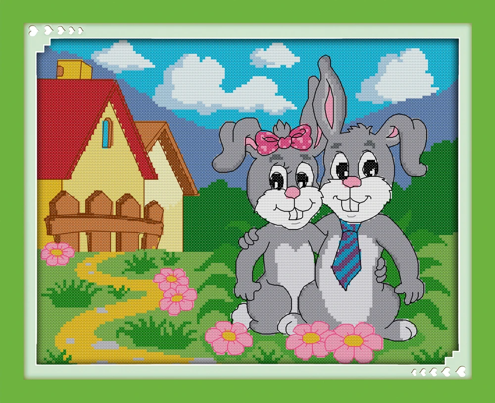 Набор для вышивки крестиком любящие кролики|diy dmc|cross stitch printedcross kits |