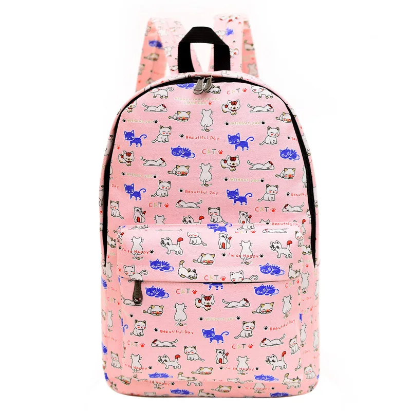Pink Cat Женский рюкзак с принтом, школьная сумка для женщин и мужчин, модный рюкзак из парусины, Ретро стиль, повседневные дорожные сумки - Цвет: Pink Cat