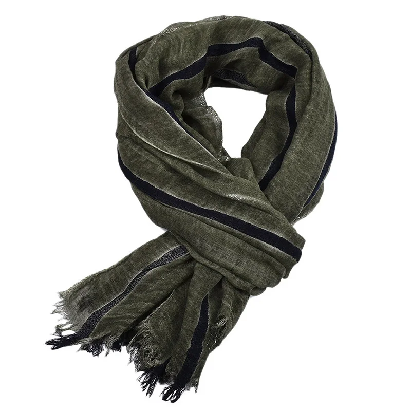 KT095-04 190 см* 95 см, мужские шарфы, хлопок, лен, в полоску, Одноцветный, длинный шарф, обтягивающий, мягкий, теплый, шаль, весна, осень, зима, обтягивающий, тканый, морщин - Цвет: KT095-04