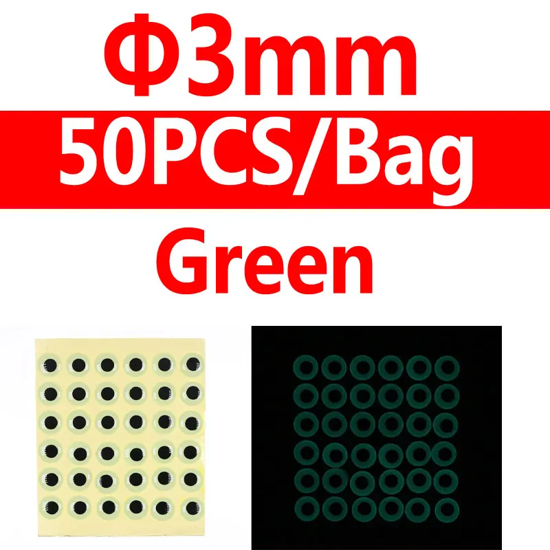 3mm green 50pcs Bimoo 50 шт. световая приманка для рыбалки глаза 3D моделирование нахлыстом Гольян Искусственные глаза рыбы Оранжевый Синий Зеленый 3 мм/4 мм/5 мм и т. Д - Цвет: 3mm green 50pcs