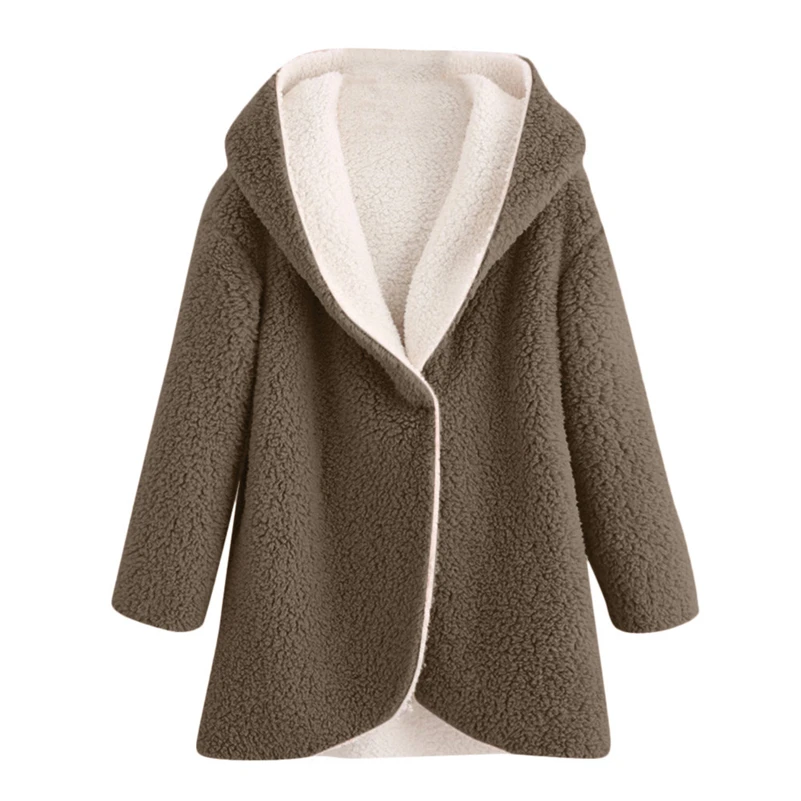 Autumn Winter Faux Fur Jacket Women Solid Fleece Sherpa Hooded Coat Long Sleeve Open Stitch Cardigan Jackets Outwear | Женская одежда