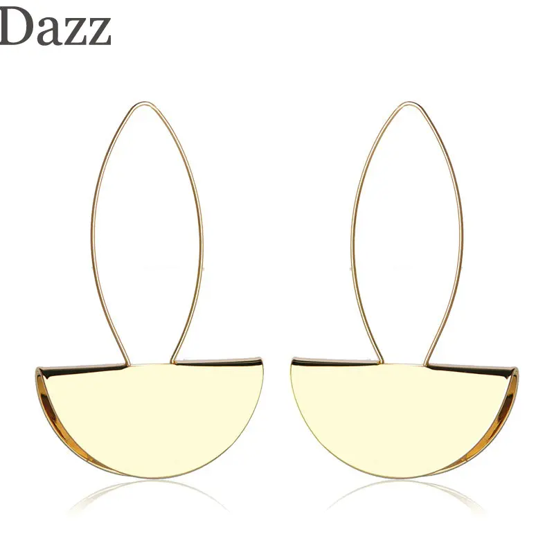 Dazz модные длинные серьги в форме веера, гладкие медные серьги золотого цвета для женщин, вечерние ювелирные изделия для банкета и вина