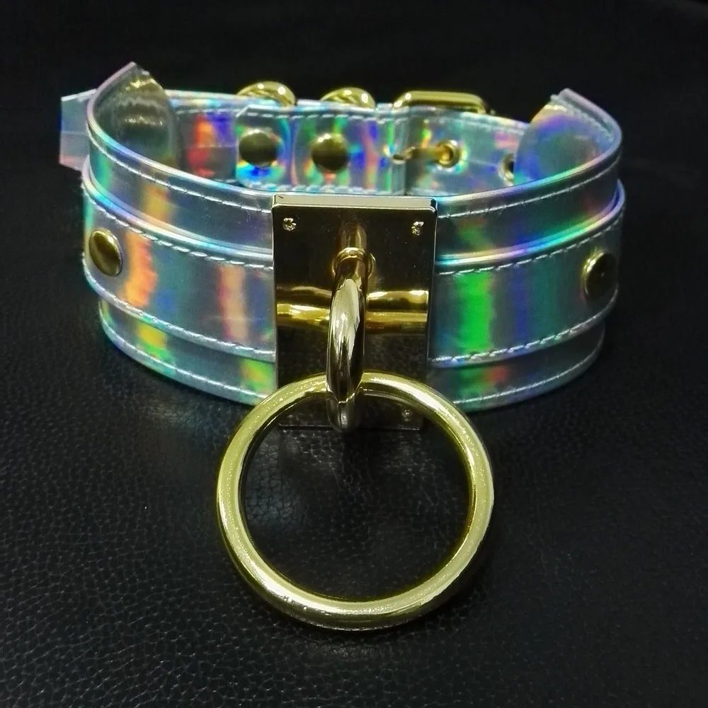 Большой лазерный голографический ошейник ручной работы для косплея золотистого