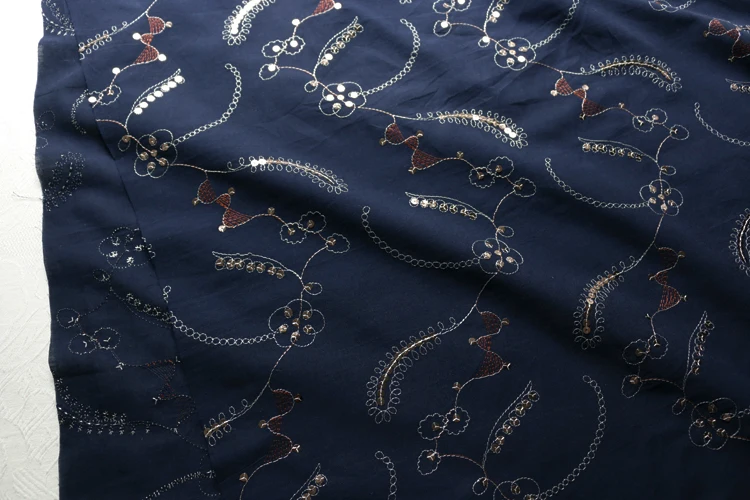 Ручной cheongsam платье ткань синий вышитый бисером лист тонкая хлопковая ткань
