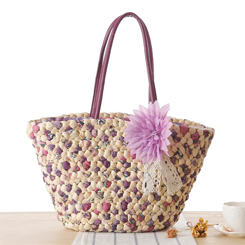 Summer Bags Casual Women Straw Beach Bag Hand Made Colorful Flower Decoration Woven Handbag Rattan For | Багаж и сумки
