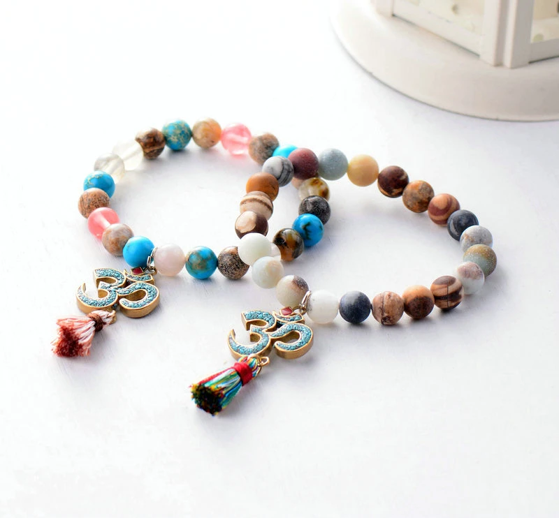 Новинка Эластичный браслет 8 мм натуральный камень Тибетский подвеска-ом