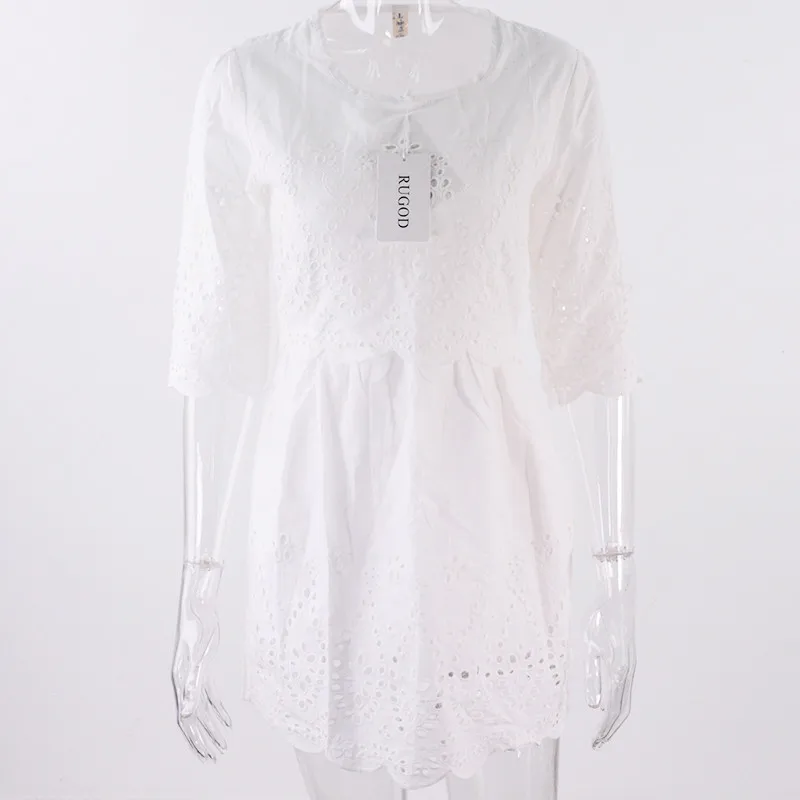 Женское повседневное мини-платье Белое Облегающее ажурное платье с рукавом до