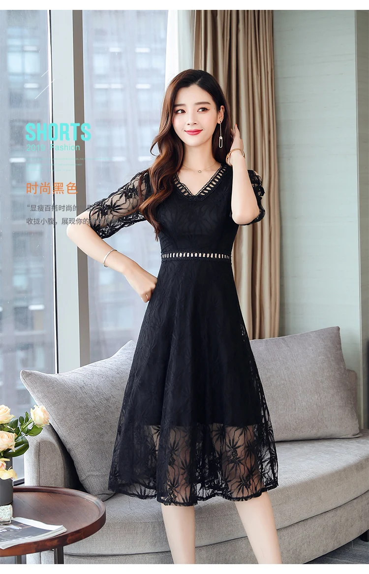 Femal Vintage Elegant Black Lace Boho Midi Dresses Summer Plus Size Solid Sexy Beach Sundress Women Bodycon Party Vestidos