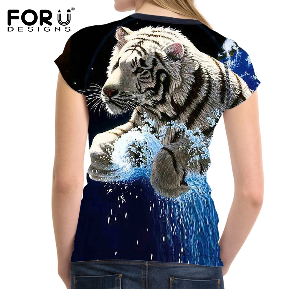 

FORUDESIGNS 3D Tiger T Shirt Women Stylish Brand Lady Clothes Casual Tops Tees Blusa Harajuku Female O Neck T-shirt for girls