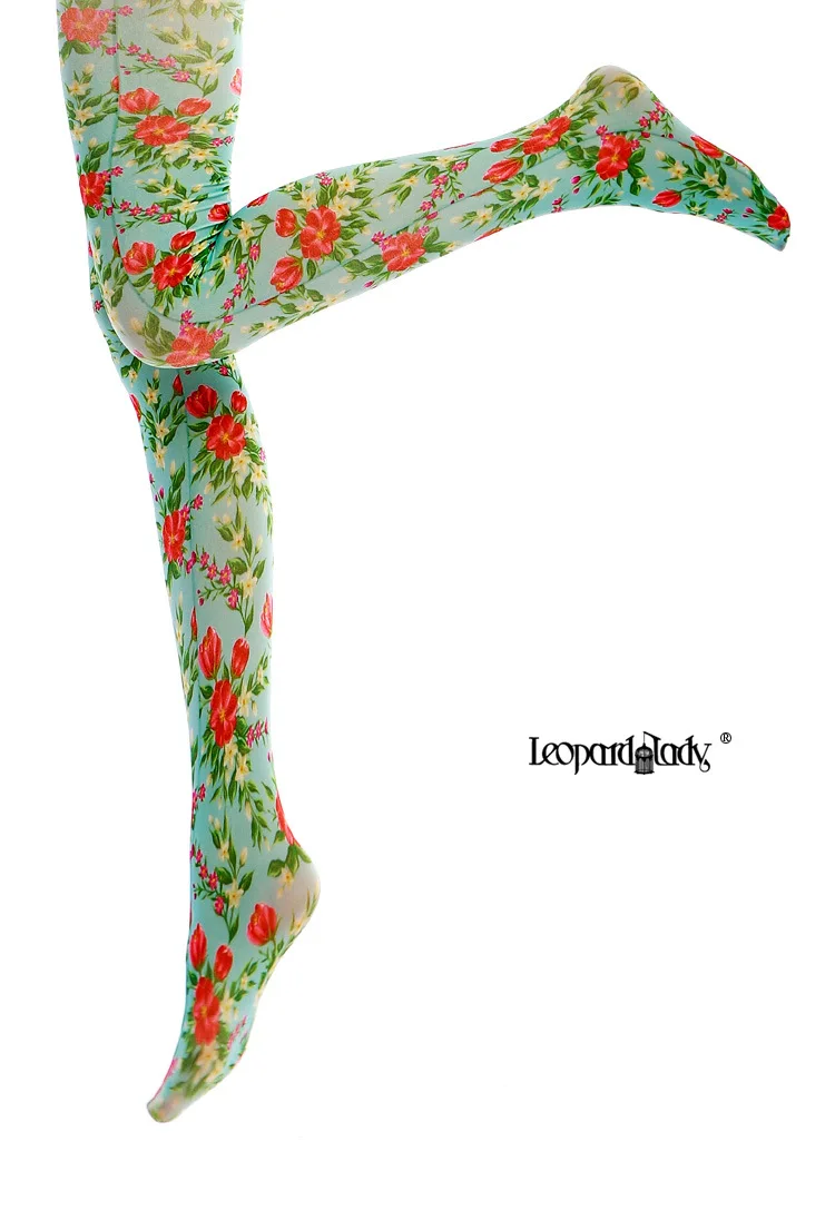Sky Blue Pastoral Flower Printed Tights Womens Patterned Pantyhose New Design Stockings