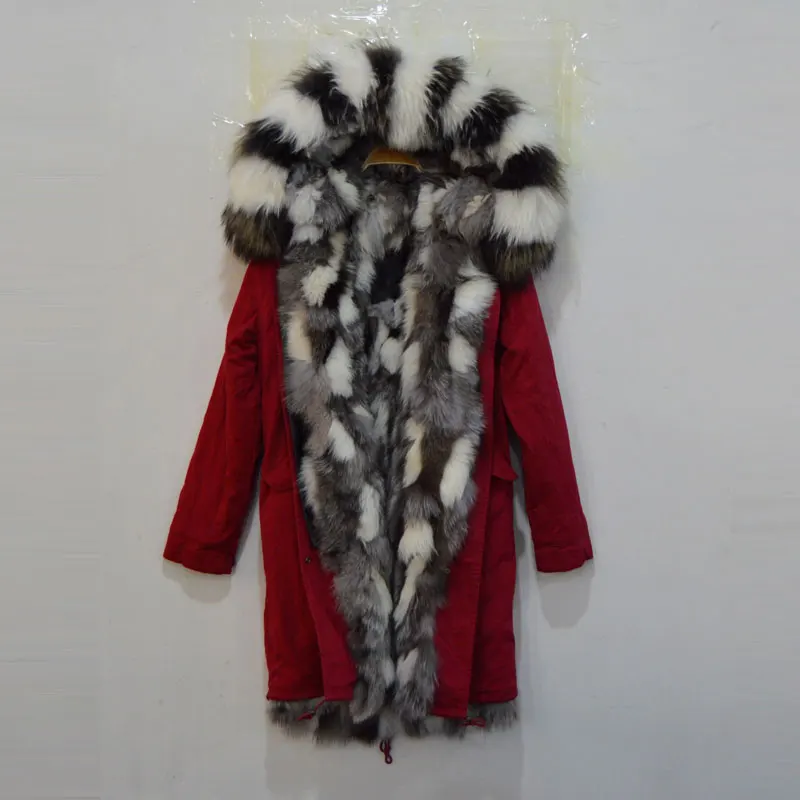 Long style Luxury real fox fur women parka coat black &amp white grey joint lining winter | Женская одежда