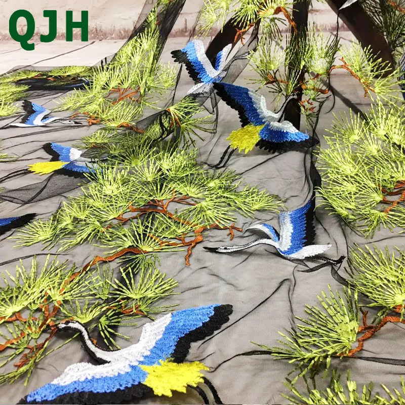 QJH новая кружевная ткань с вышитыми лесными птицами модная Высококачественная
