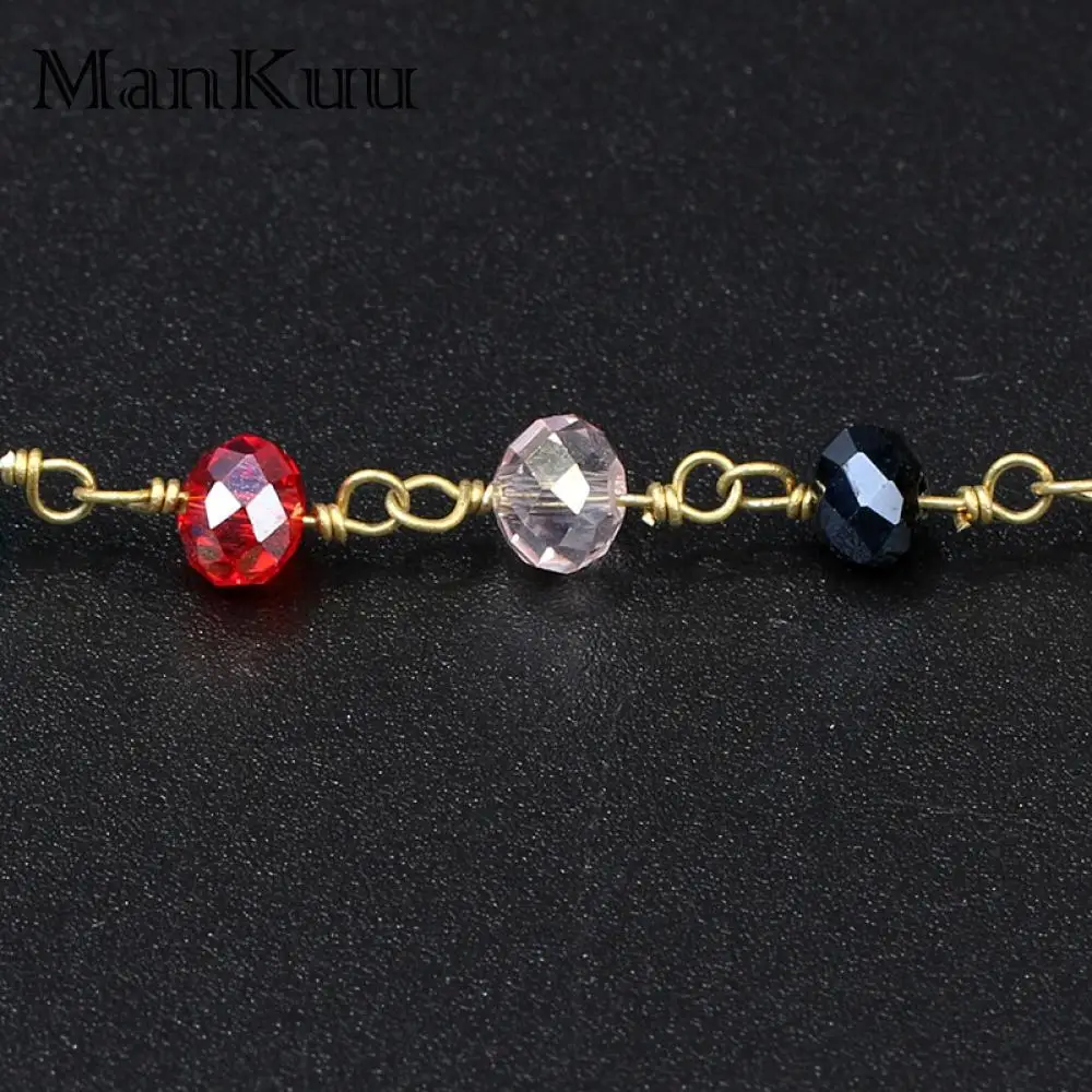 Mankuu 4*6 мм натуральный бисер из стеклянных кристаллов, цепочка, много цветов, маленький кристалл Abacus, медная латунная цепочка для изготовления ювелирных изделий DIY, 1 м/лот