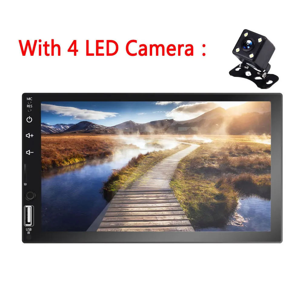 With 4 LED Camera AMPrime 2 Din автомагнитола стерео 7 ''TFT HD сенсорный экран D-Play универсальный автомобильный мультимедийный плеер Bluetooth радио приемник Авторадио - Цвет: With 4 LED Camera