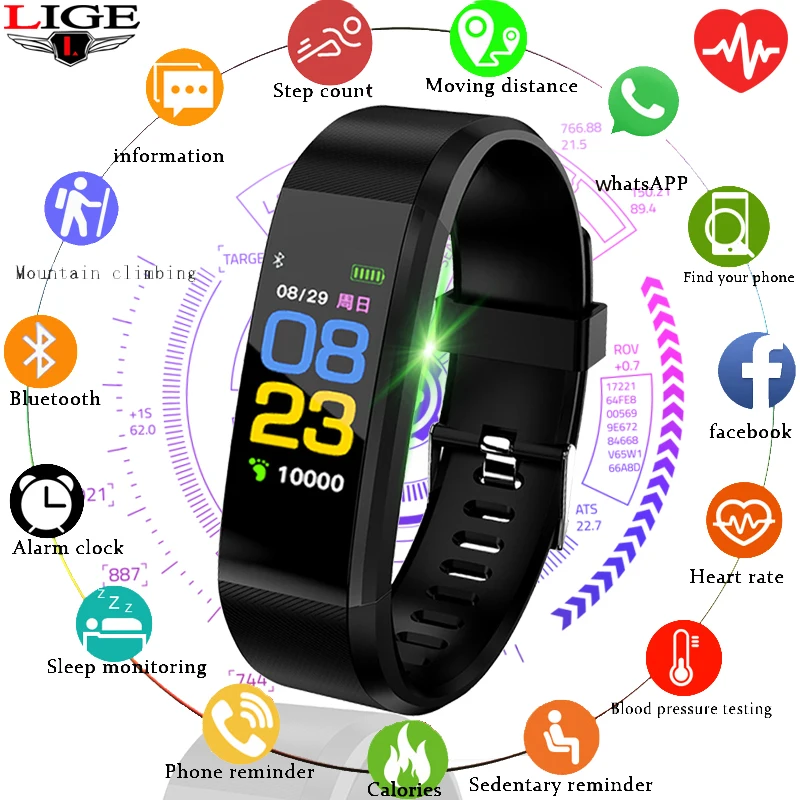 LIGE новинка 2019 Bluetooth браслет фитнес умные часы для мужчин и женщин пульсометр