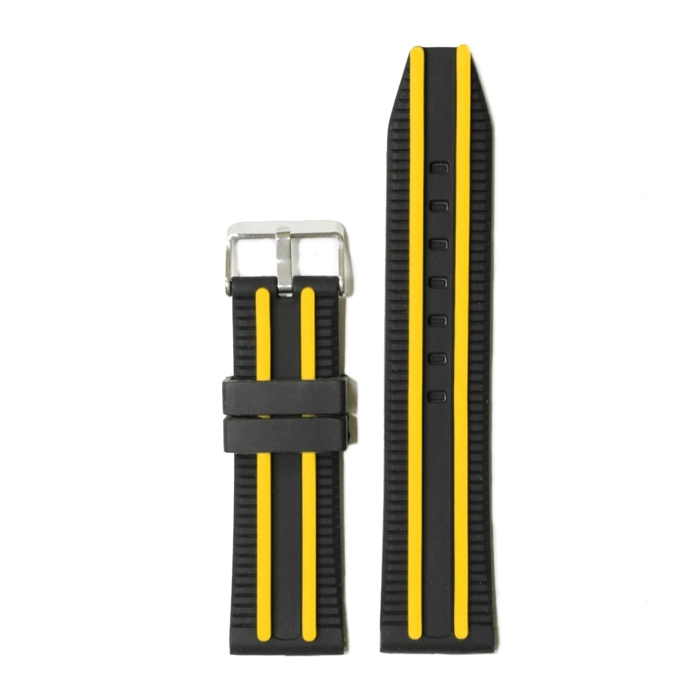 

24mm Two-tone Color Very nice Black With Yellow Padded Silicone Unisex Watch Band Repairment Men & Women Watch WB1049D24JB