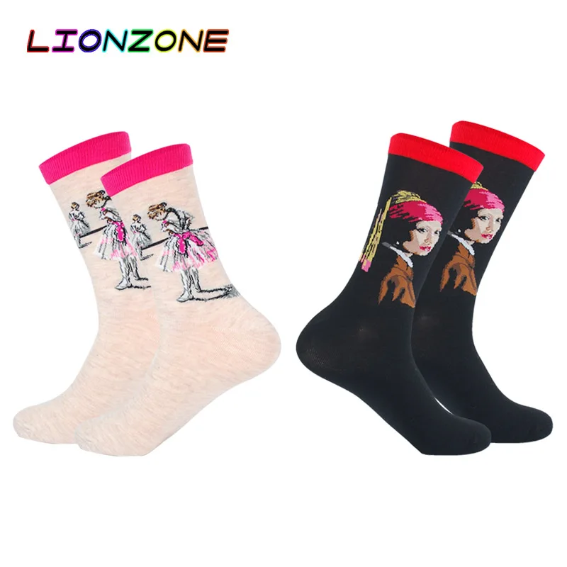 LIONZONE 2 пар/лот портрет персонажа мужские носки известные с живописью Ван Гог Мона