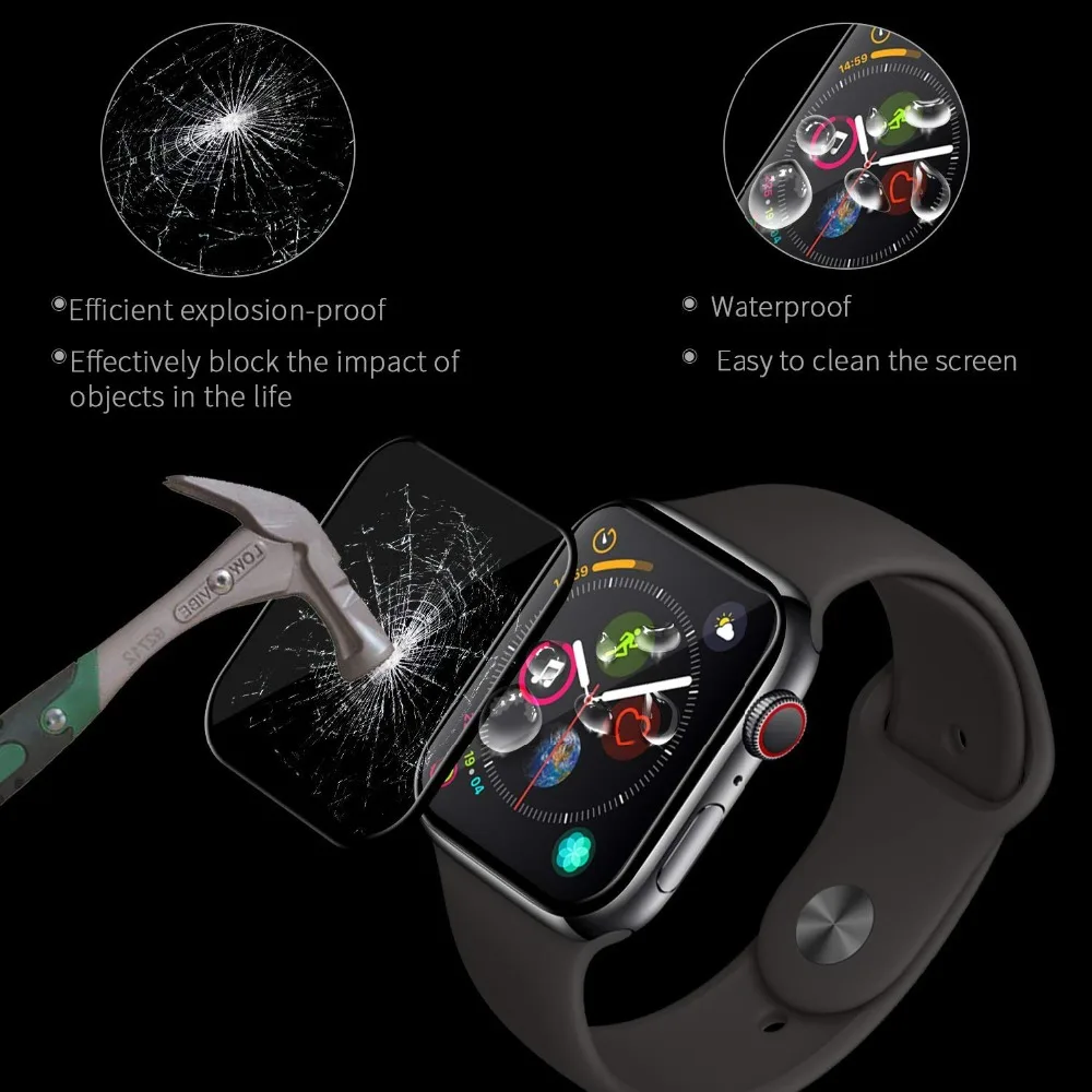 4D изогнутая 9H закаленная пленка для Apple Watch 40/44 мм 38/42 Защита экрана Series watch 4/3/2