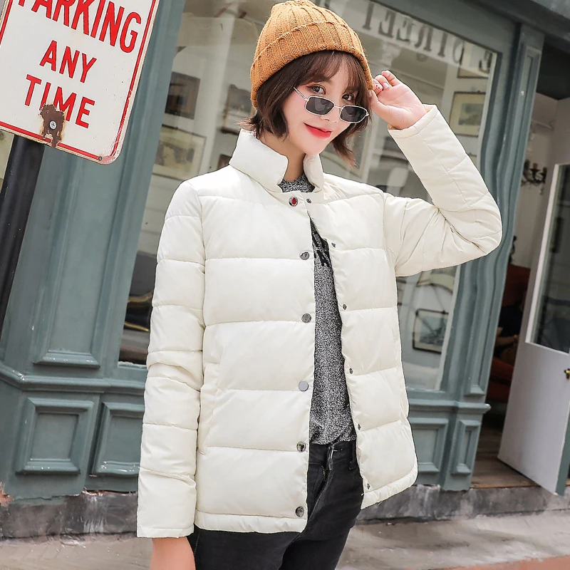 Стенд воротник зимняя куртка Для женщин грудью кнопки верхняя одежда осень s Basic