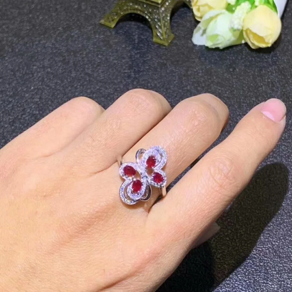 

shilovem 925 sterling silver real Natural red RUBY Rings fine Jewelry women wedding bands open Christmas gift new dj0406agh