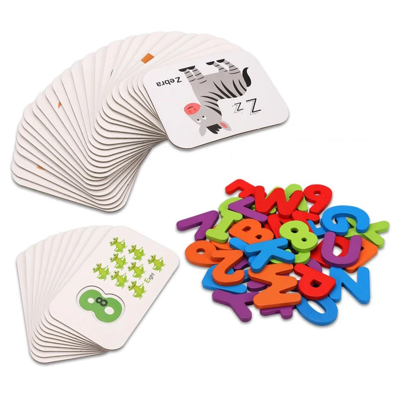 

Children Alphanumeric Learning Card Puzzle Brightly Colored Double-side Printing Learning Words Montessori Teaching Aids