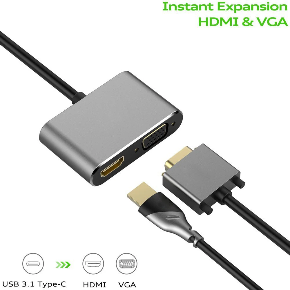 USB 3 1 Тип-C в HDMI адаптер VGA 2 in1 4 К UHD двойной Экран Дисплей (совместимый Thunderbolt Порты и