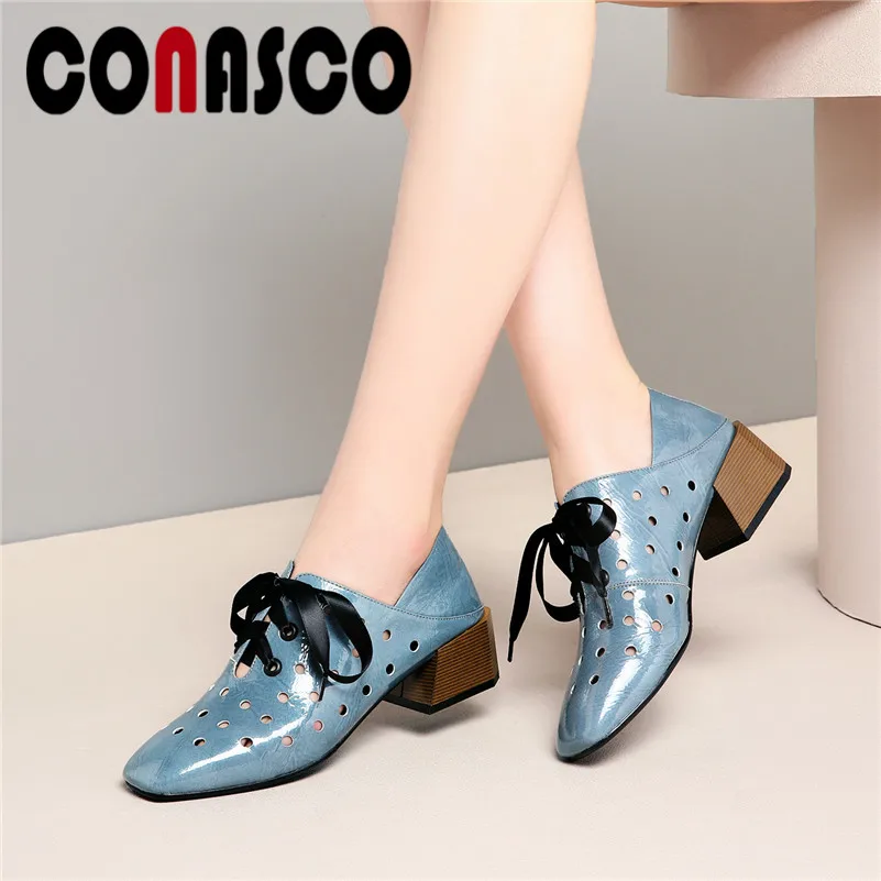 

CONASCO классические, с квадратным носком, на толстом каблуке, со шнуровкой; Женские туфли-лодочки; Модные туфли из натуральной кожи; Сезон лето;...