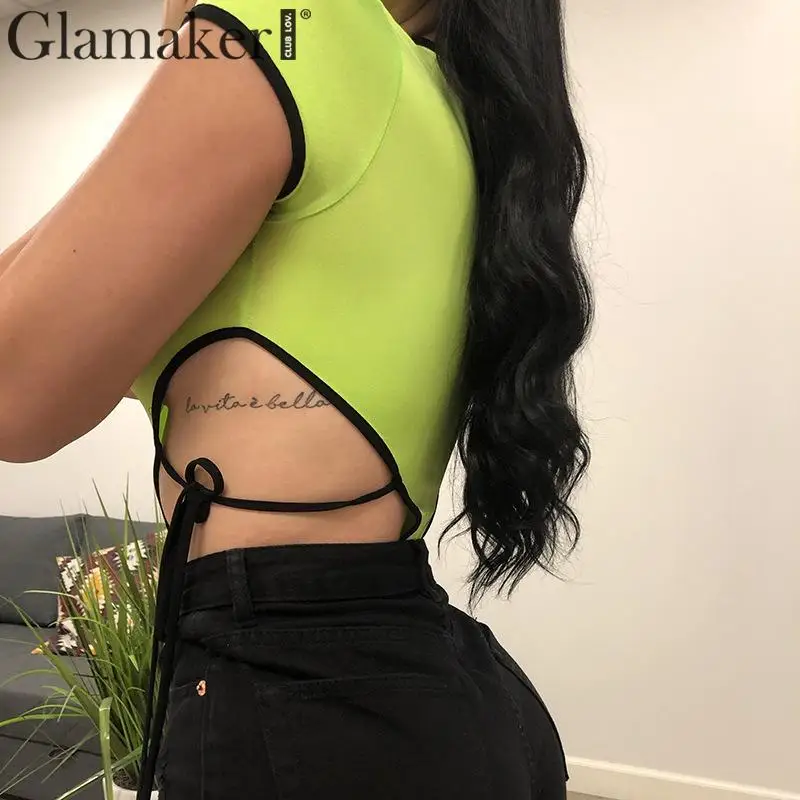 Женский боди Glamaker облегающий с коротким рукавом и высокой шнуровкой короткие