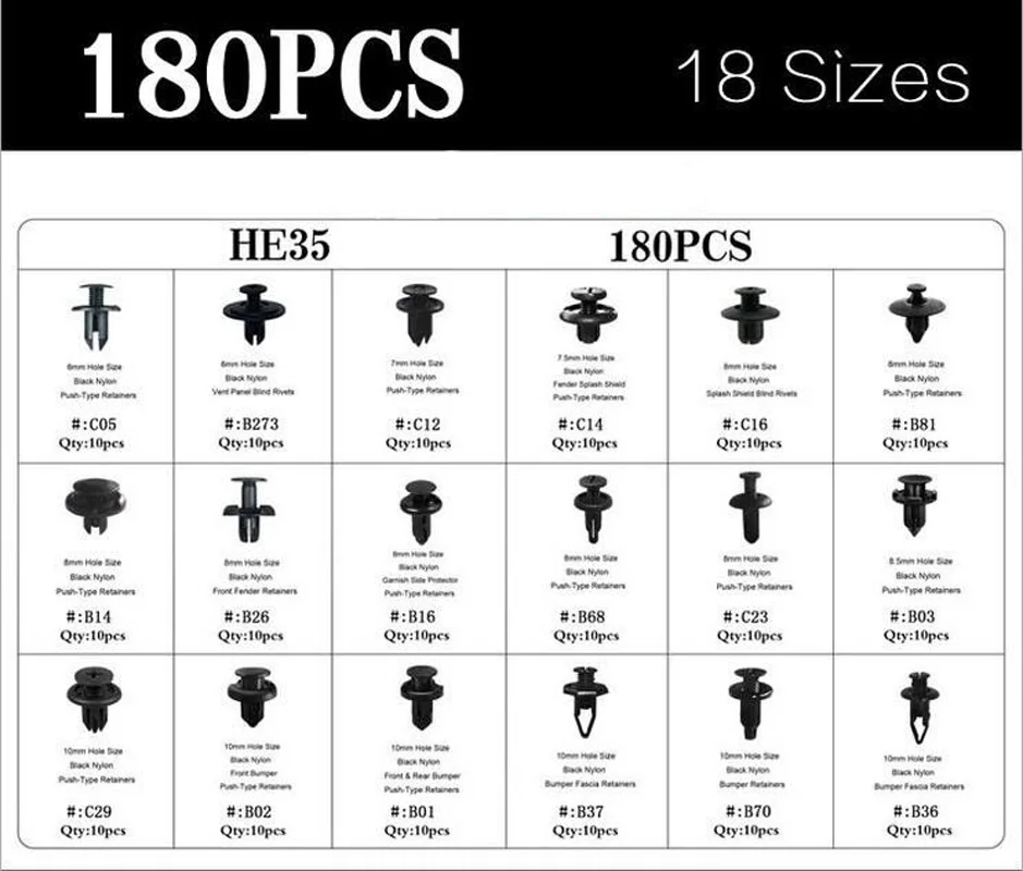 Набор автомобильных заклепок 180 шт. 18 размеров набор инструментов для Honda